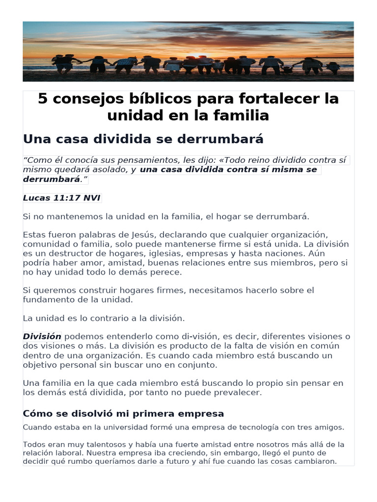 5 Consejos Bíblicos para Fortalecer La Unidad en La Familia | PDF ...