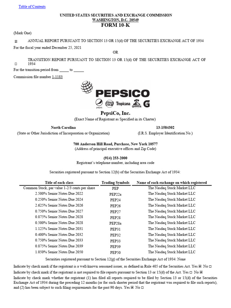 PepsiCo 2021 Annual Report 10-K | PDF | Pepsi Co | Business