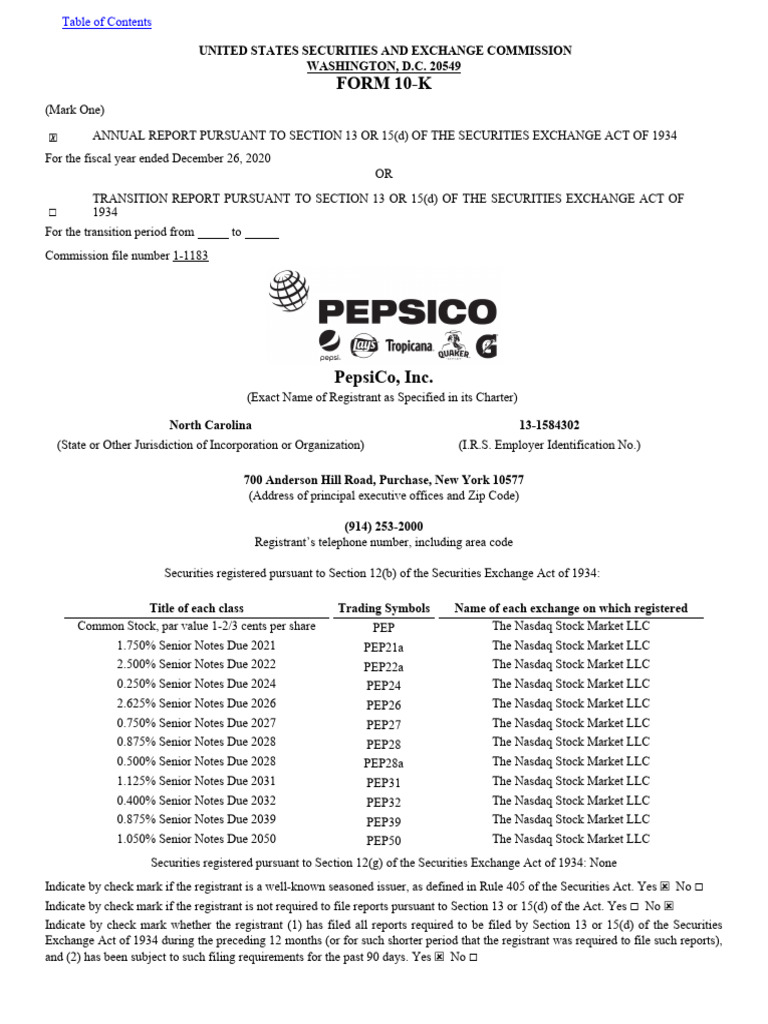 PepsiCo 2020 Annual Report Summary | PDF | Pepsi Co | Business