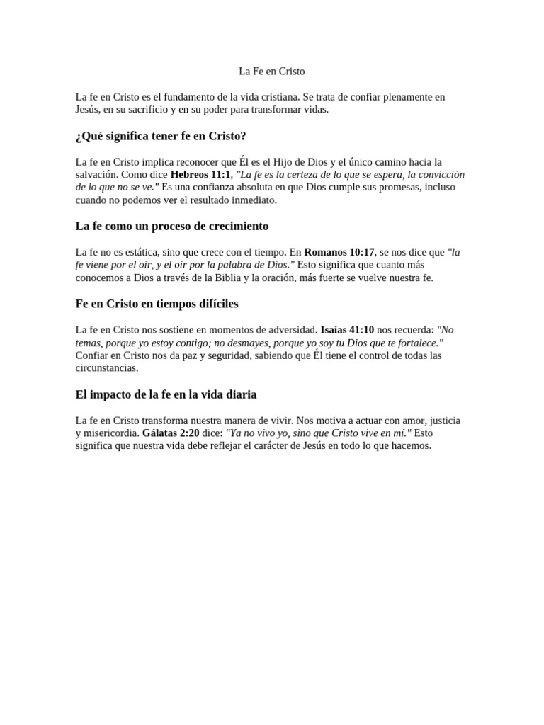 La Fe en Cristo: Fundamento y Transformación | PDF