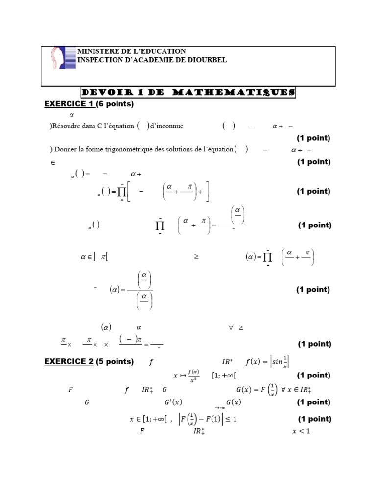 Devoir de Mathématiques TS1 - 1ère S1 | PDF | Fonction (Mathématiques ...