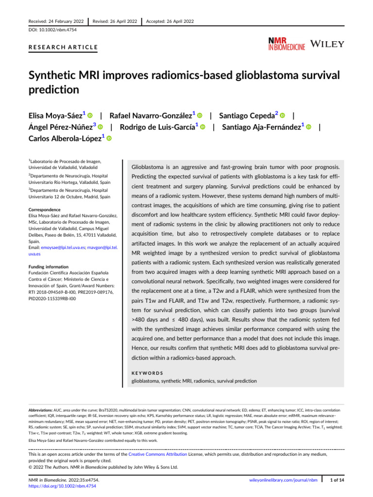 Synthetic MRI Improves Radiomics Based Glioblastoma Survival Prediction ...