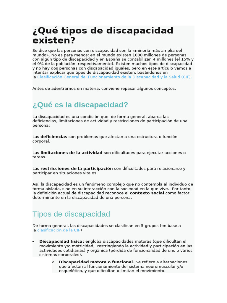 Tipos de discapacidad que existen | PDF | Invalidez | Neurociencia