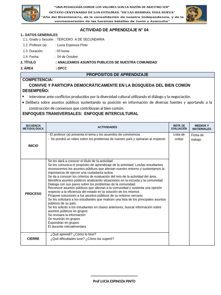 SESION 3 DPCC Tercero | PDF | Aprendizaje | Cognición