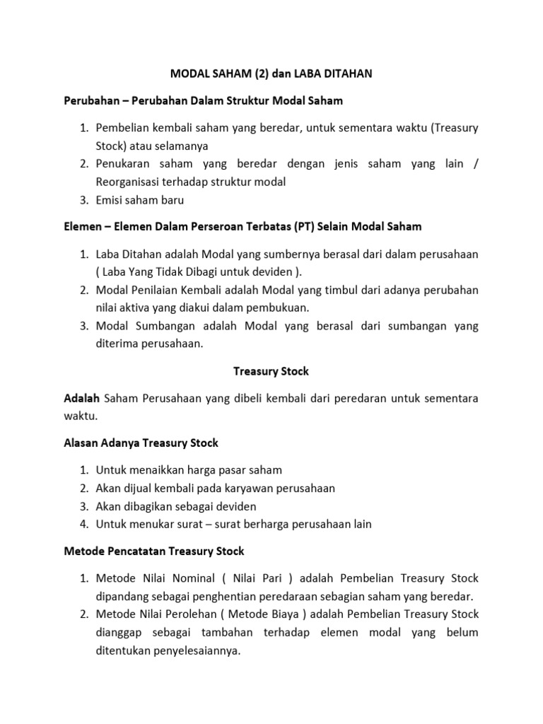 Modal Saham Dan Laba Ditahan | PDF