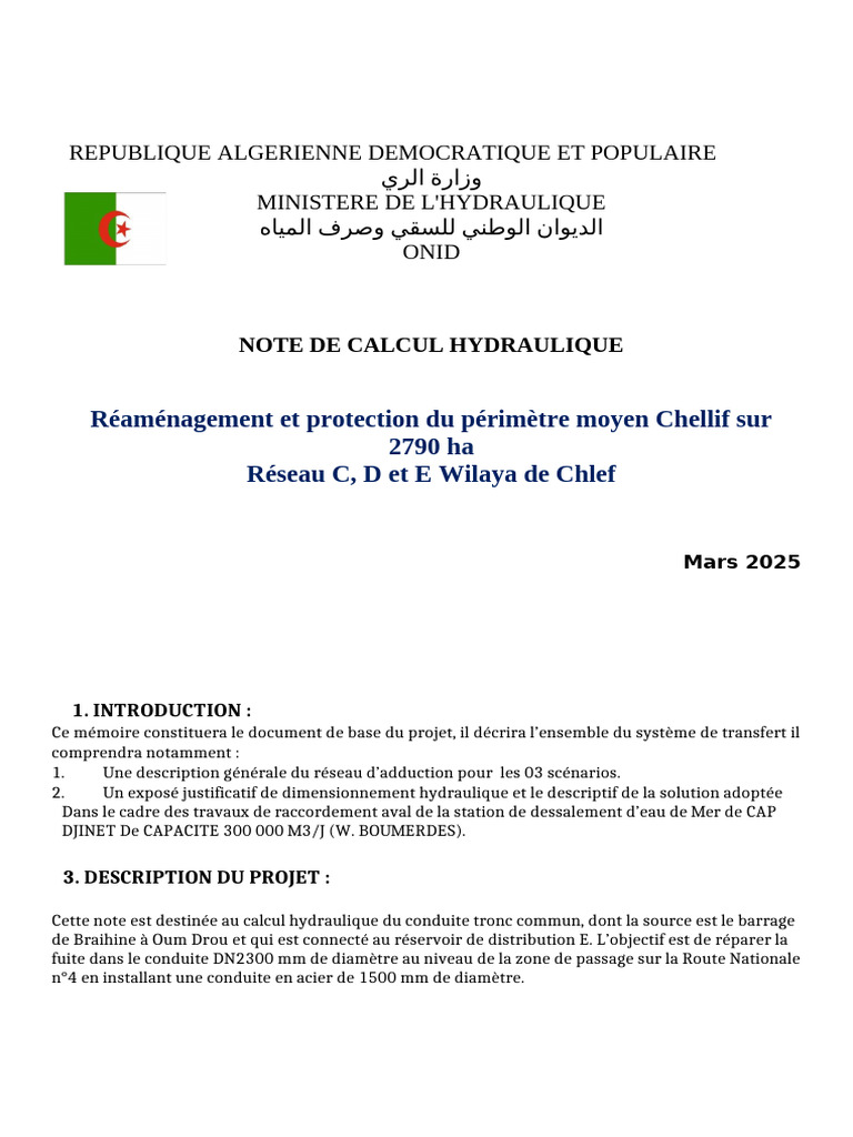 Calcul hydraulique pour le périmètre Chellif | PDF | Nombre de Reynolds ...