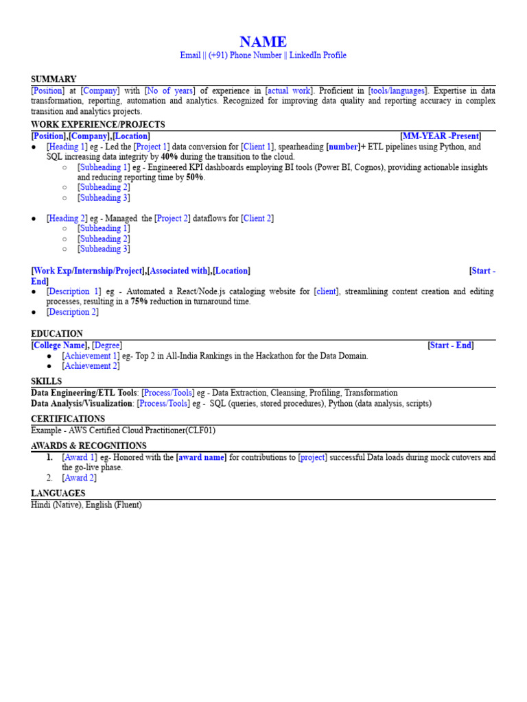 Data Analyst Resume Template Sample | PDF
