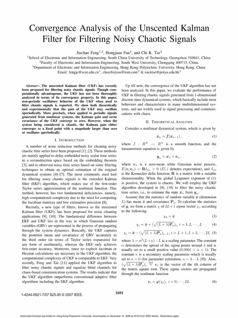 Convergence Analysis of The Unscented Kalman | PDF