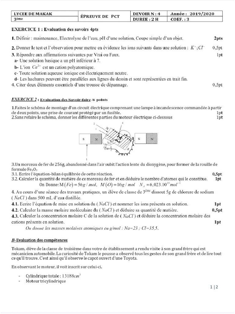 Épreuve de PCT 3ème | PDF