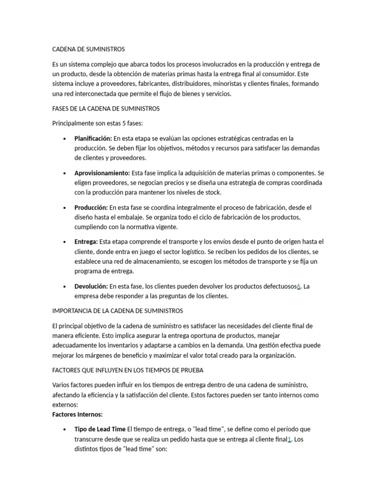 Fases y factores de la cadena de suministro | PDF | Cadena de ...