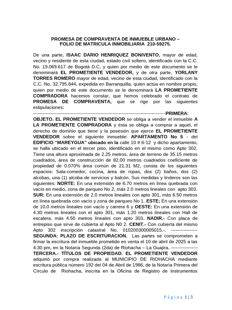 PROMESA DE COMPRAVENTA MODELO FONDO5 | PDF | Ley común | Derecho privado