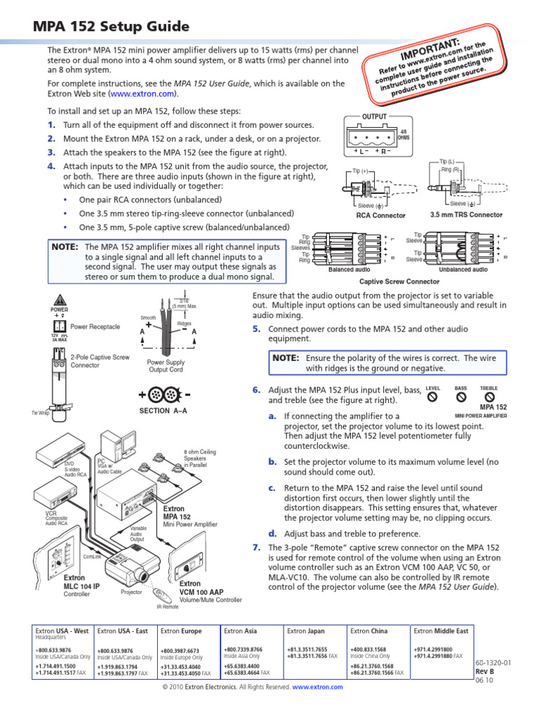 MPA 152 Amplifier Setup Instructions | PDF | Electronic Engineering ...