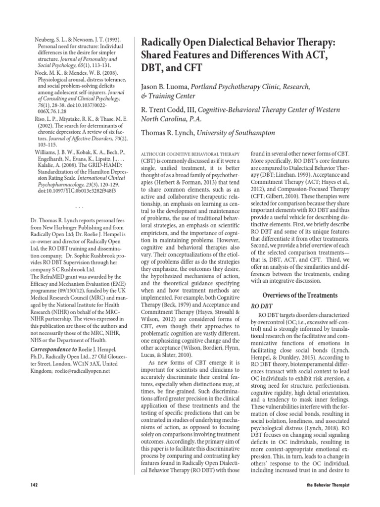 Comparing Ro DBT, DBT, ACT, and CFT | PDF | Dialectical Behavior ...