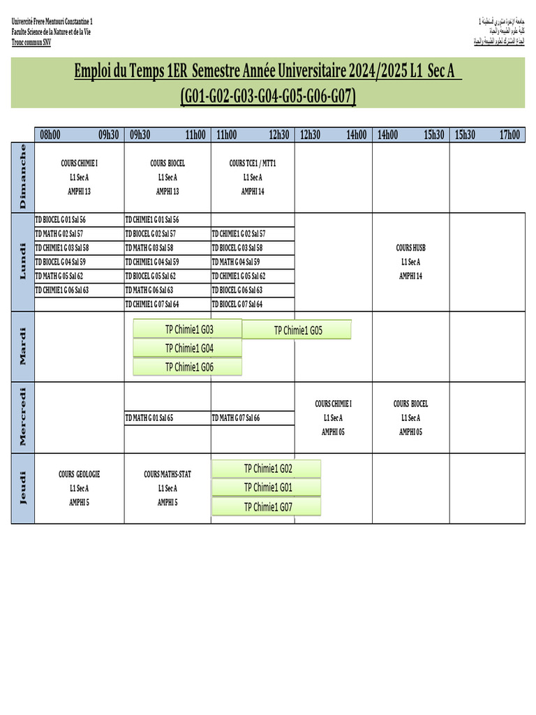 Emploi du Temps L1 SNV 2024/2025 | PDF | Échecs | Ouverture (échecs)