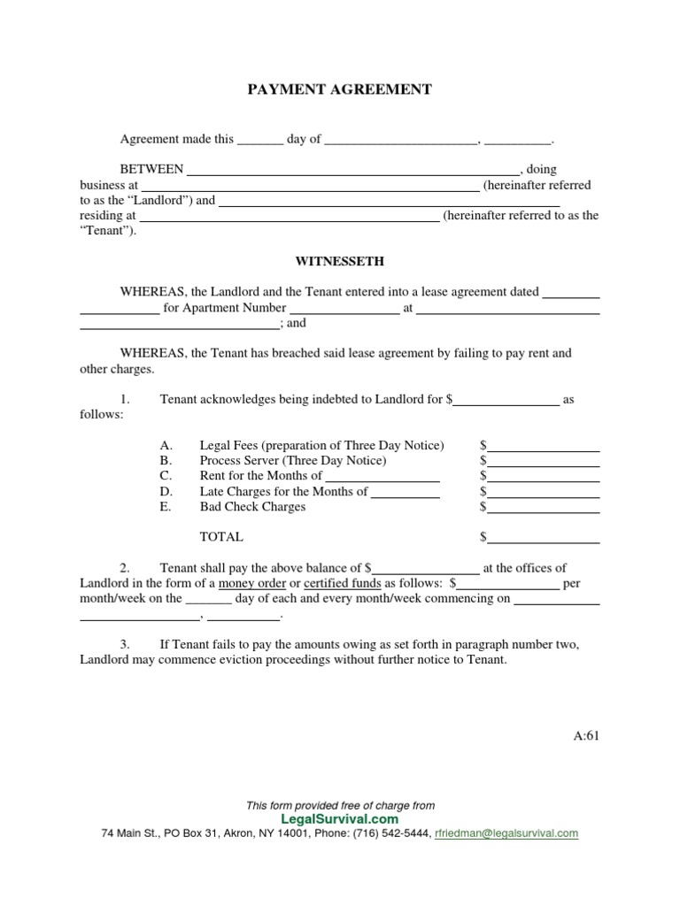Rent Payment Agreement Form | PDF
