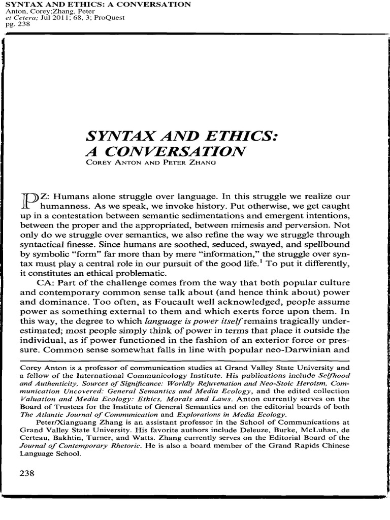 Syntax and Ethics: A Dialogue | PDF
