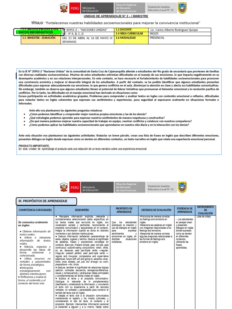 4to Unidad de Aprendizaje 2 | PDF | Aprendizaje | Las emociones