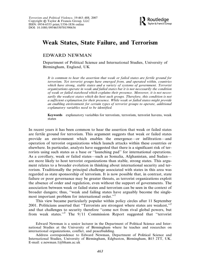 Weak States and Terrorism Dynamics | PDF | Failed State | Hezbollah