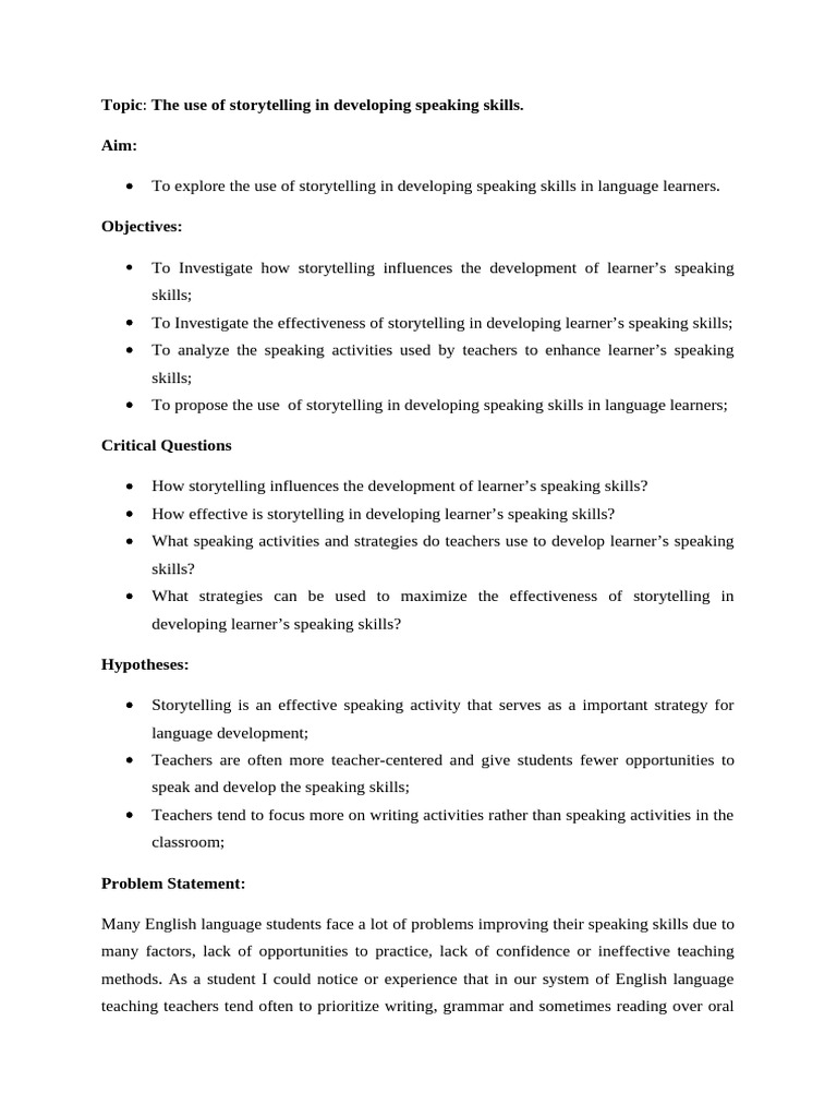 Storytelling to Enhance Speaking Skills | PDF | Storytelling | Fluency