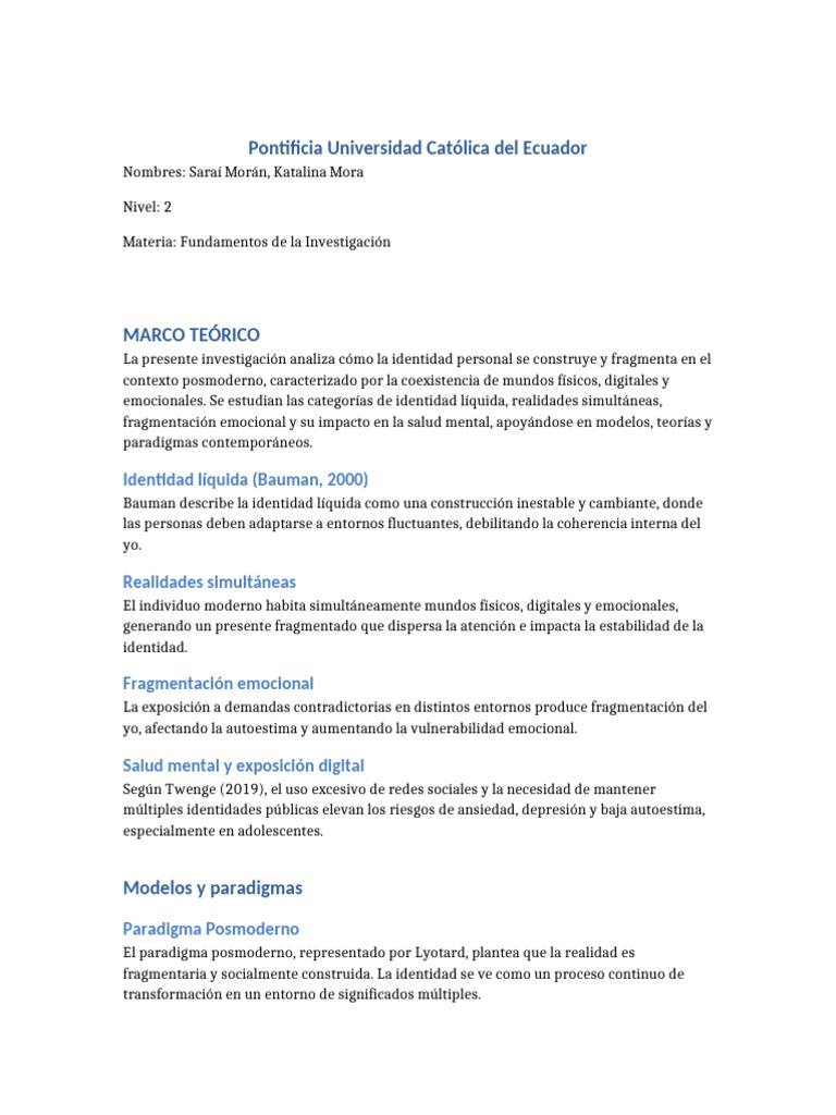 Marco Teorico Investigación | PDF | Las emociones | Salud mental