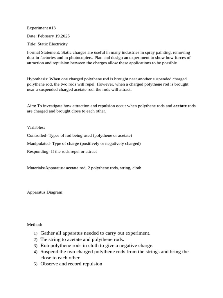 Physics Lab 13 P&D | PDF | Experiment | Electric Charge