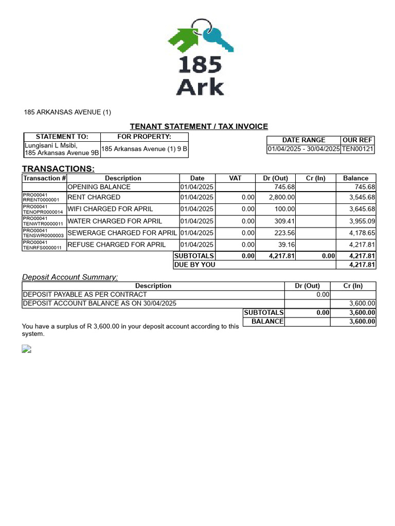Tenant Statement for 185 Arkansas Avenue | PDF