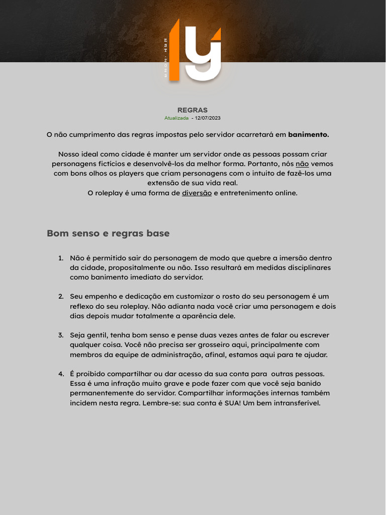 Regras do Roleplay no Servidor GTA RP | PDF | Jogos de RPG