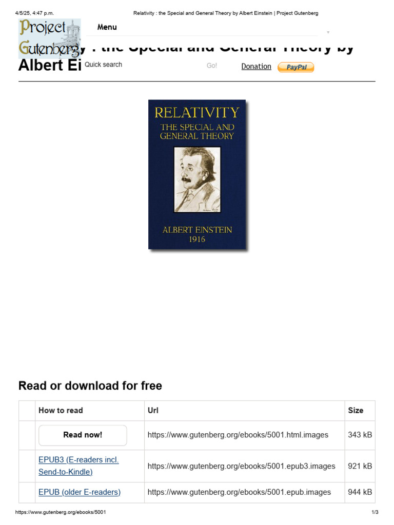 Einstein's Relativity: Special & General | PDF | Project Gutenberg