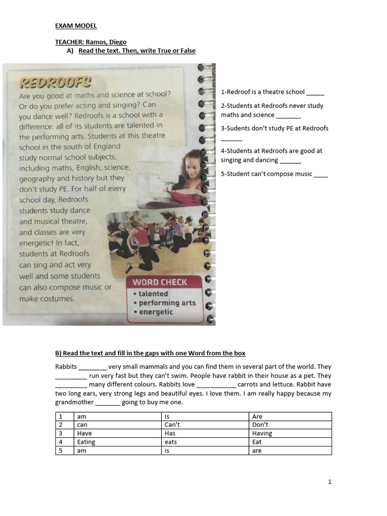 Exam Model for English Language Skills | PDF