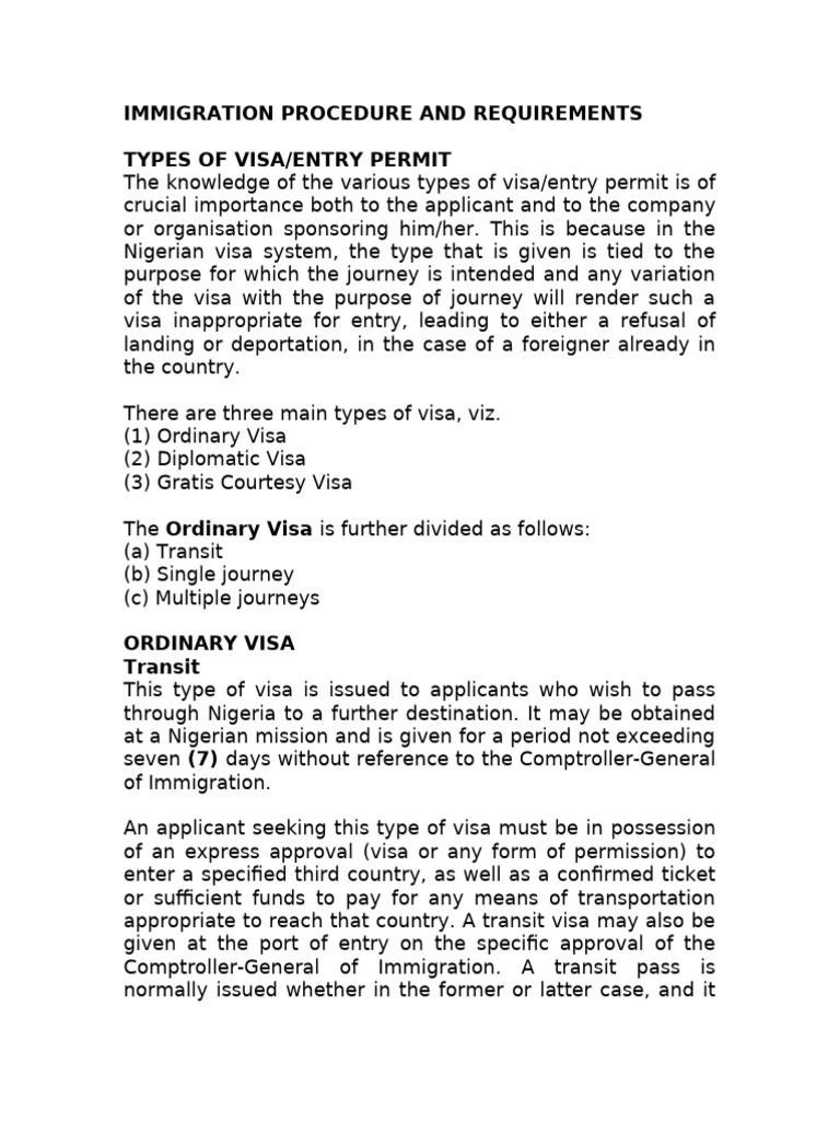 Immigration Procedures and Visa Types | PDF | Travel Visa ...
