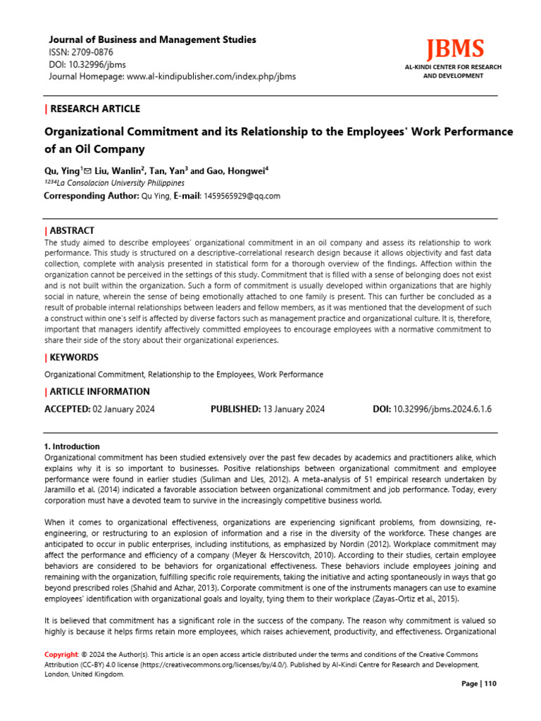 Organizational Commitment and Its Relationship To | PDF | Statistics ...