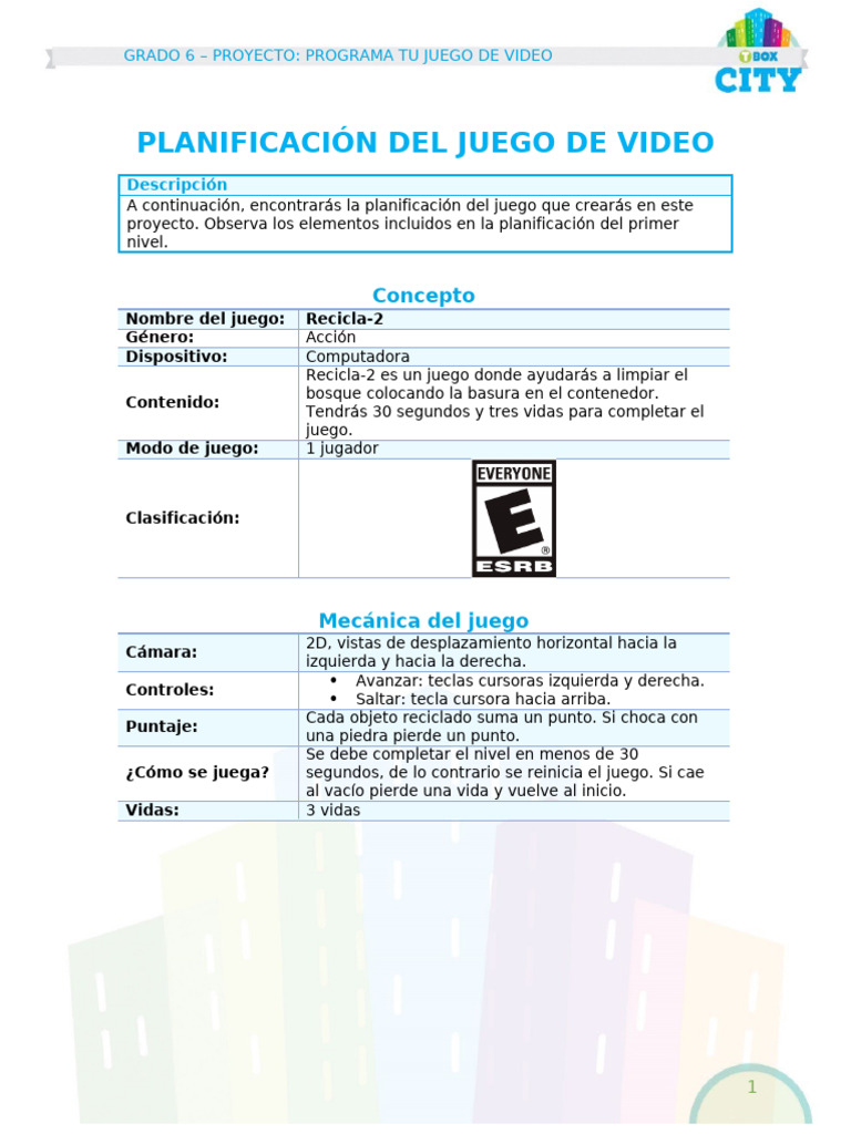 Planificación del Juego Recicla-2 | PDF | Videojuegos | Juego de azar