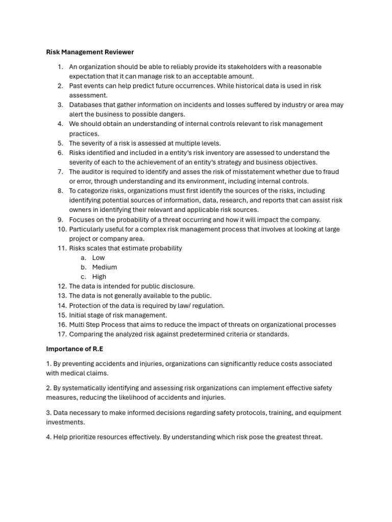 Risk Management Reviewer Lesson 1 | PDF | Risk | Risk Management