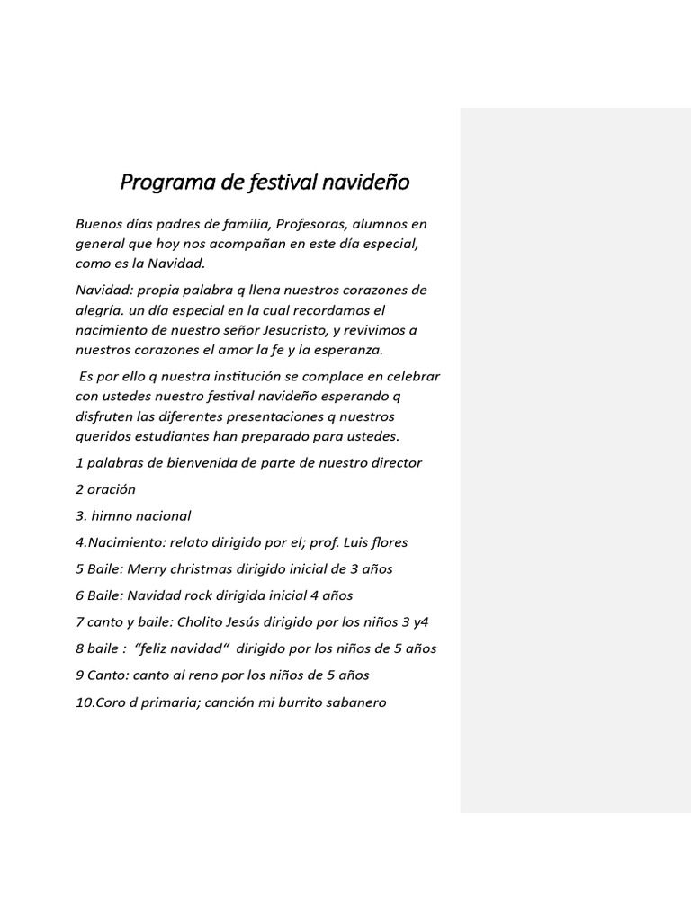 Festival Navideño Escolar 2023 | PDF