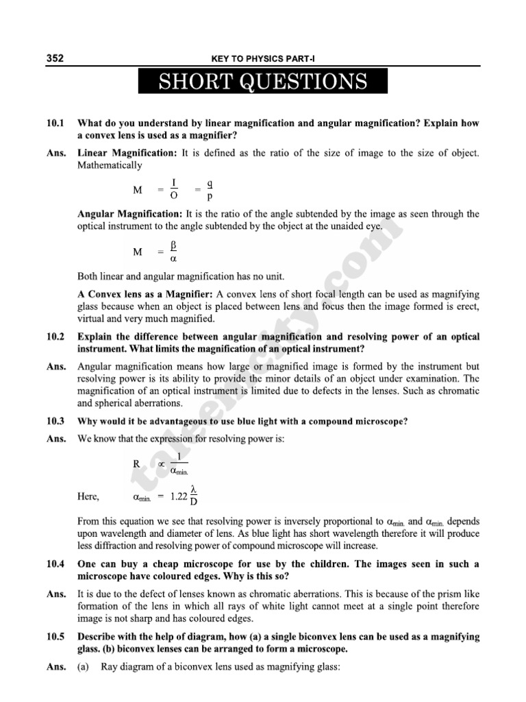 Physics SQs Numerical Chapter 10 | PDF