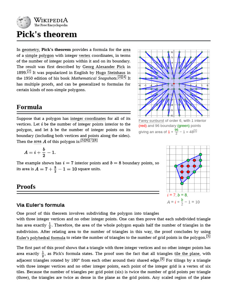 Understanding Pick's Theorem in Geometry | PDF | Mathematics ...