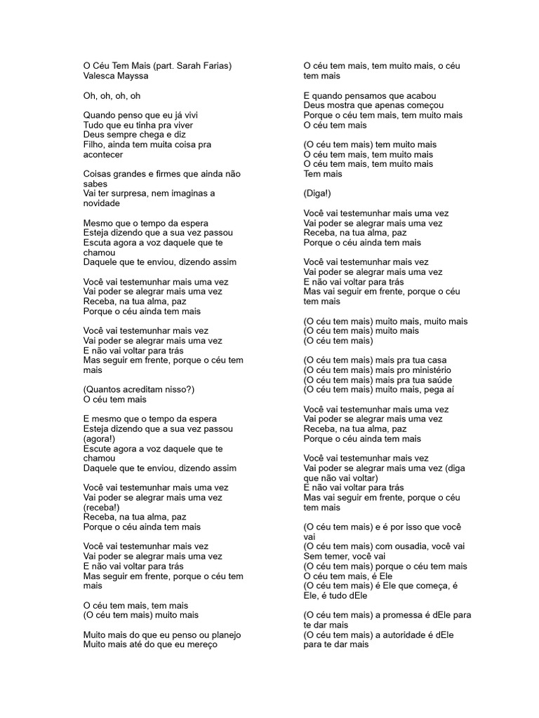 O Céu Tem Mais: Letra e Reflexão | PDF | Céu