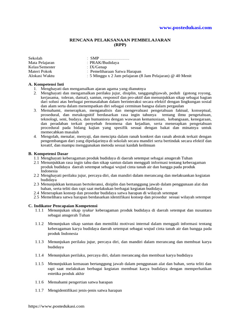 RPP Pemeliharaan Satwa Harapan SMP | PDF