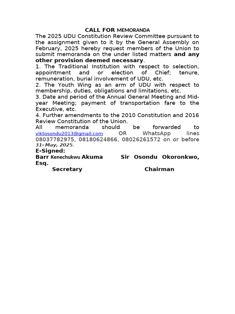 Call For Memoranda | PDF