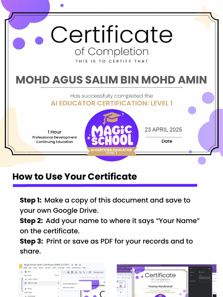 MagicSchool Level 1 Certificate (MAKE A COPY) | PDF