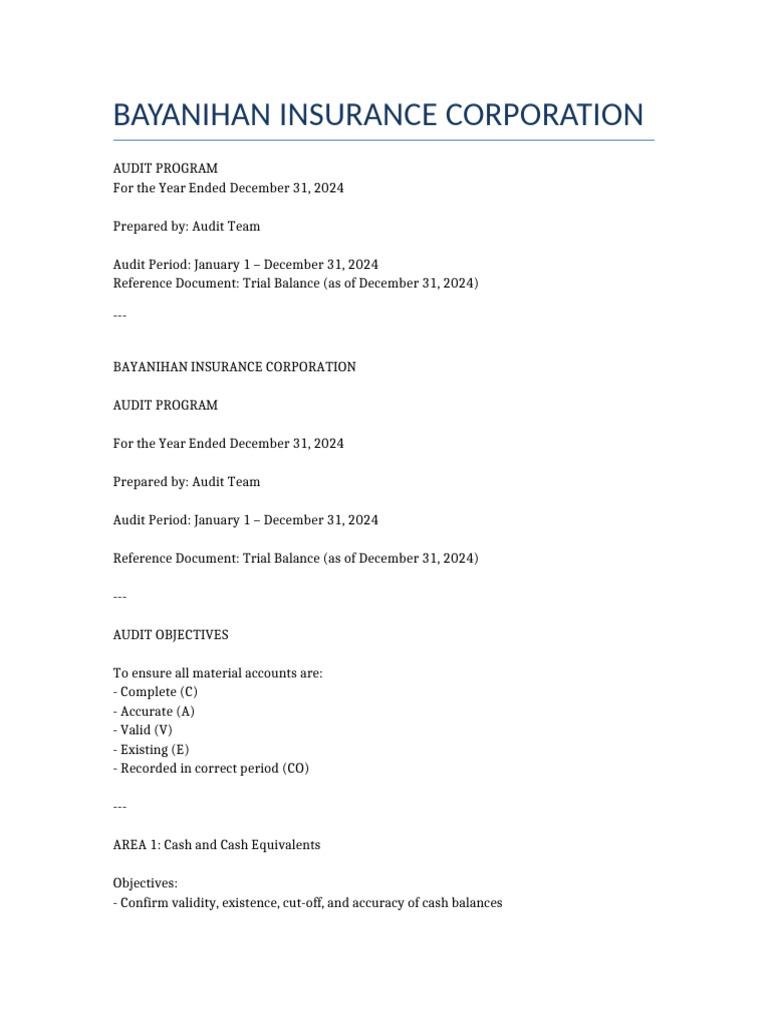 2024 Bayanihan Insurance Audit Program | PDF | Audit | Insurance