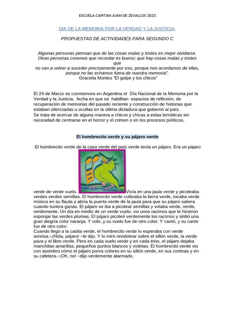 Actividades para el Día de la Memoria | PDF | Aves