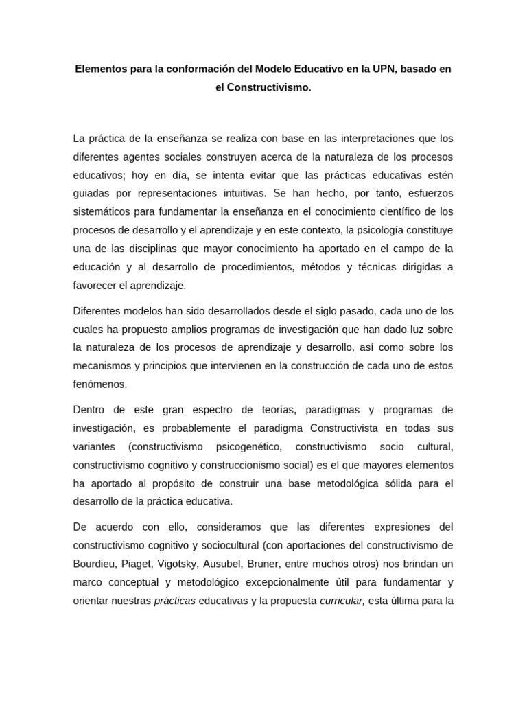 Modelo Educativo Constructivista UPN | PDF | Constructivismo (filosofía ...