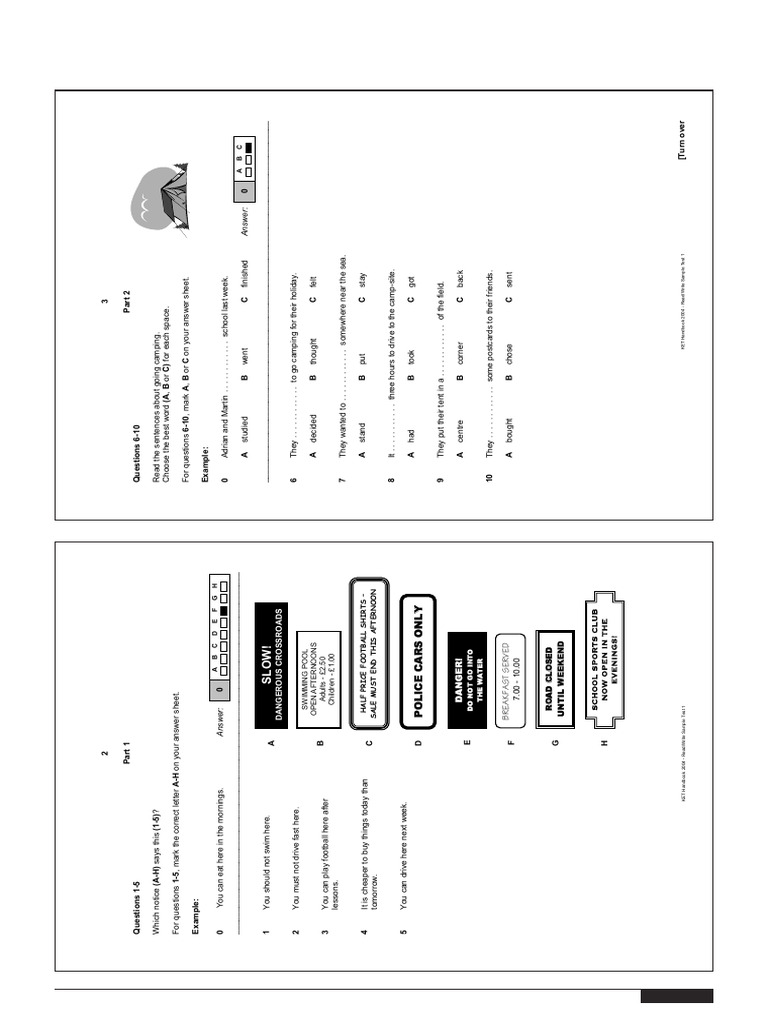 KET 2004 Sample Test: Read/Write Practice | PDF