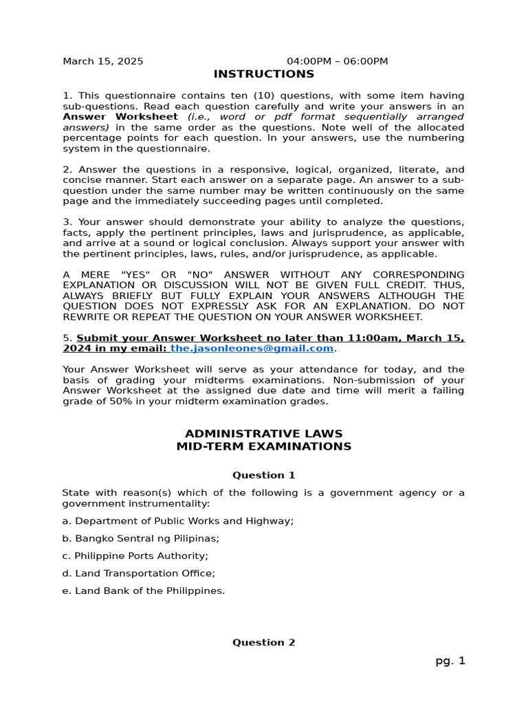 Administrative Laws Midterms 20240315 | PDF