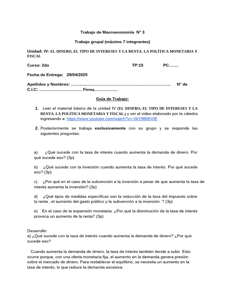 Efectos del Dinero y Tasa de Interés en la Inversión | PDF | La ...