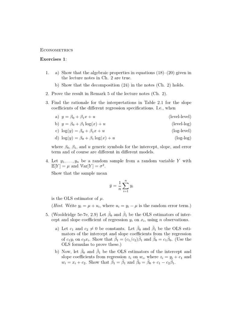 Econometrics Regression Exercises Guide | PDF