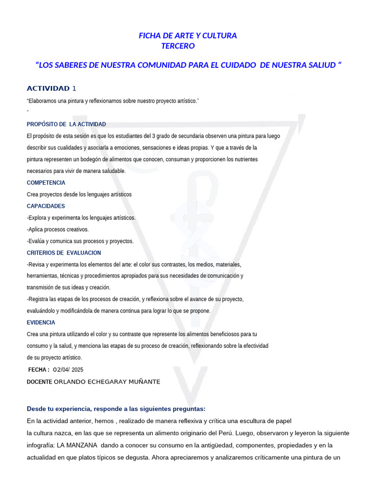 Ficha de Aprendizaje de Tercero Arte y Cultura | PDF | Pinturas | Artes ...