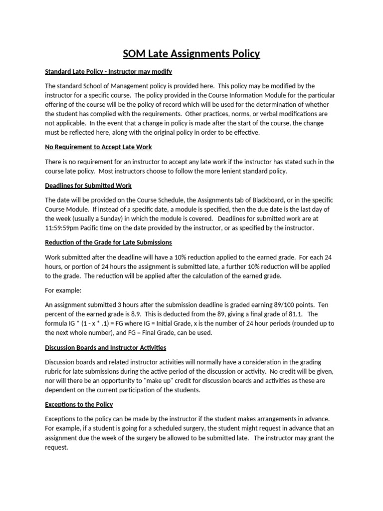 SOM Late Assignments and Attendance Policy | PDF