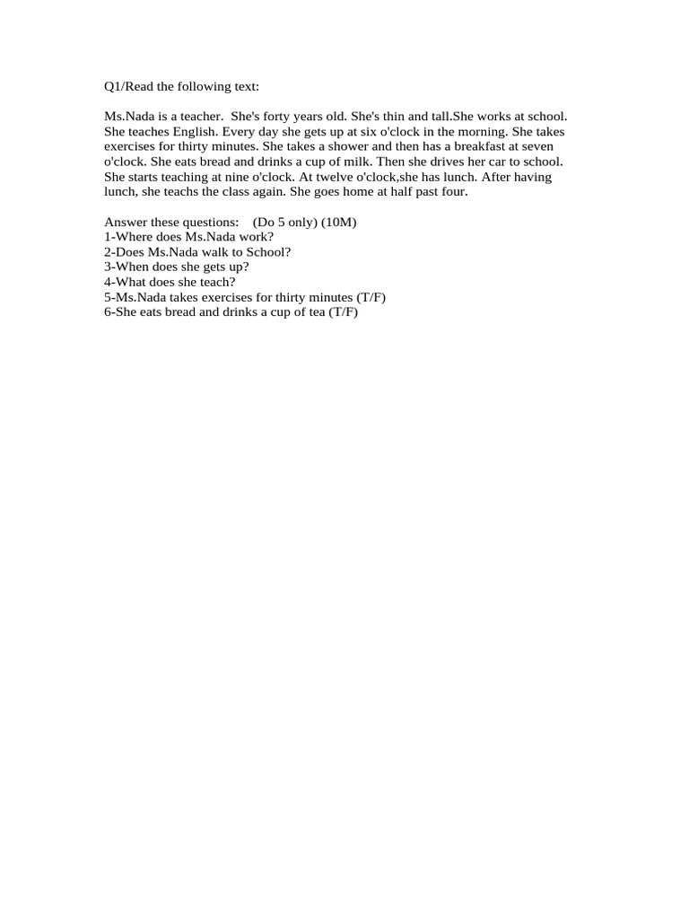 Daily Routine of Ms. Nada, the Teacher | PDF